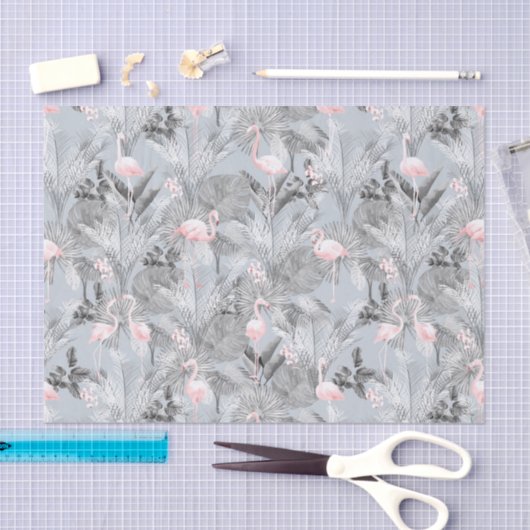 Flamingo Orchid Tropical Pattern Gray ID868 Seidenpapier (Handwerk)