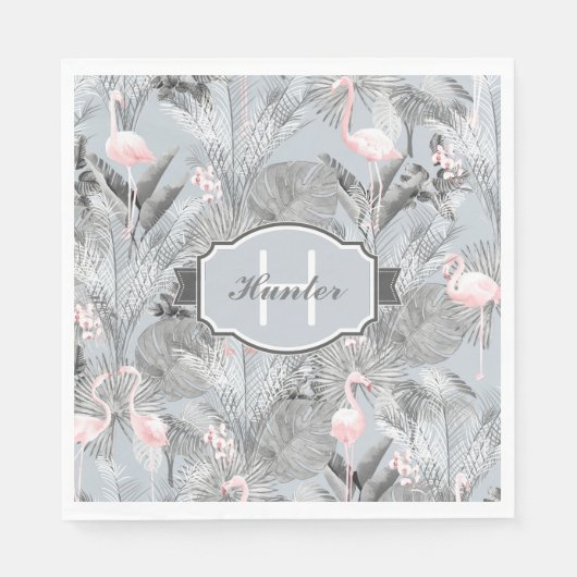 Flamingo Orchid Tropical Pattern Gray ID868 Serviette (Vorderseite)