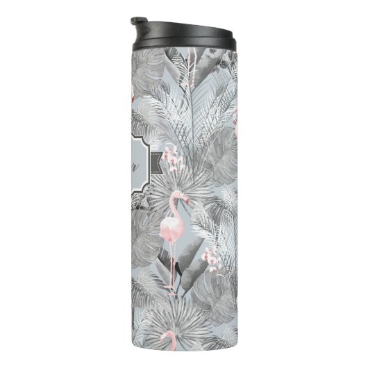 Flamingo Orchid Tropical Pattern Gray ID868 Thermosbecher (Nach rechts gedreht)
