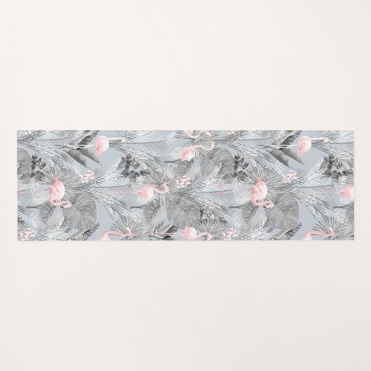 Flamingo Orchid Tropical Pattern Gray ID868 Yogamatte (Rückseite (Horizontal))