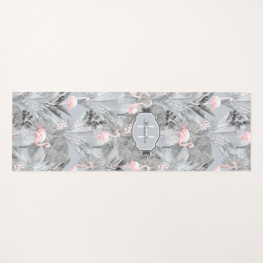 Flamingo Orchid Tropical Pattern Gray ID868 Yogamatte (Vorderseite (Horizontal))