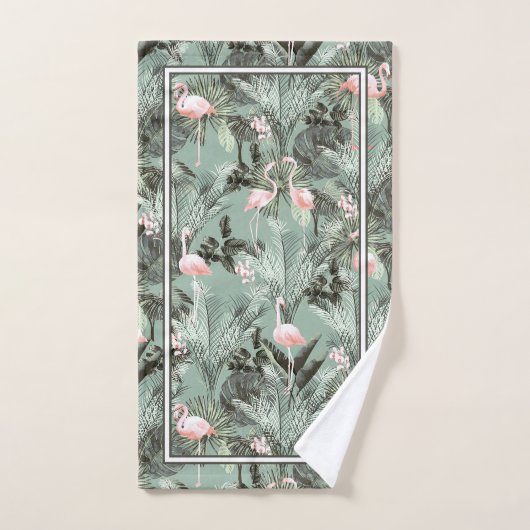 Flamingo Orchid Tropical Pattern Sage ID868 Badhandtuch Set (Handtuch)