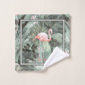 Flamingo Orchid Tropical Pattern Sage ID868 Badhandtuch Set (Waschlappen)