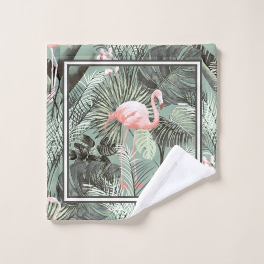Flamingo Orchid Tropical Pattern Sage ID868 Badhandtuch Set (Waschlappen)