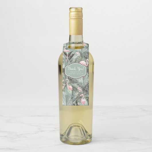 Flamingo Orchid Tropical Pattern Sage ID868 Flaschenanhänger (Auf Flasche)