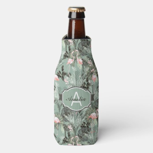 Flamingo Orchid Tropical Pattern Sage ID868 Flaschenkühler (Flaschenvorderseite)