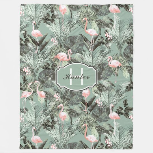 Flamingo Orchid Tropical Pattern Sage ID868 Fleecedecke (Vorderseite)