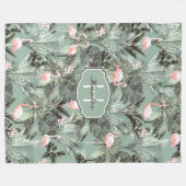 Flamingo Orchid Tropical Pattern Sage ID868 Fleecedecke (Vorderseite (Horizontal))