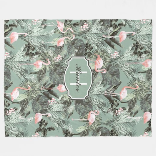 Flamingo Orchid Tropical Pattern Sage ID868 Fleecedecke (Vorderseite (Horizontal))