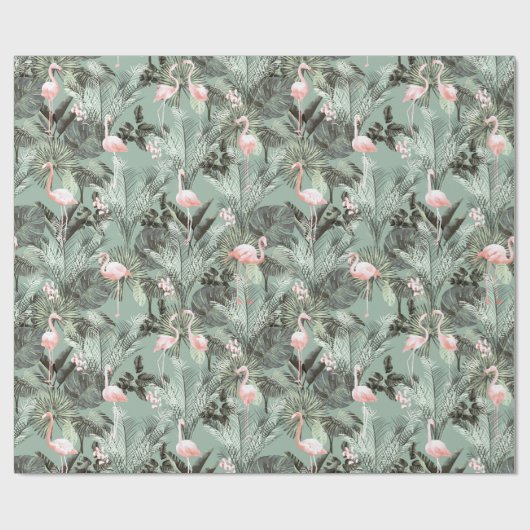 Flamingo Orchid Tropical Pattern Sage ID868 Geschenkpapier (Flach)