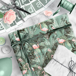 Flamingo Orchid Tropical Pattern Sage ID868 Geschenkpapier