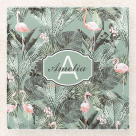 Flamingo Orchid Tropical Pattern Sage ID868 Glasuntersetzer