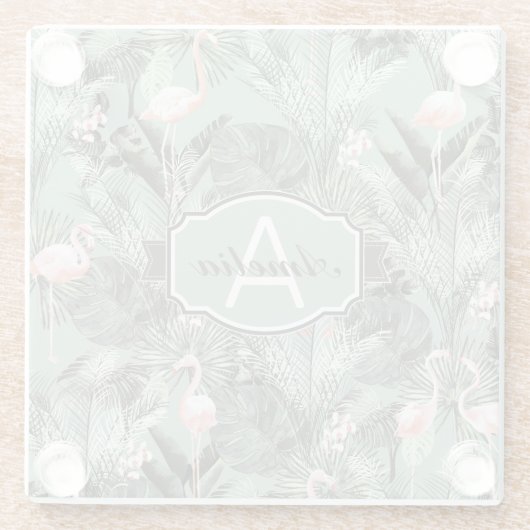 Flamingo Orchid Tropical Pattern Sage ID868 Glasuntersetzer (Rückseite)