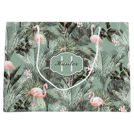 Flamingo Orchid Tropical Pattern Sage ID868 Große Geschenktüte (Vorderseite)