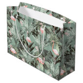 Flamingo Orchid Tropical Pattern Sage ID868 Große Geschenktüte (Rückseite Schrägansicht)