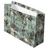 Flamingo Orchid Tropical Pattern Sage ID868 Große Geschenktüte (Vorderseite Schrägansicht)
