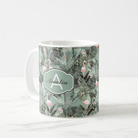 Flamingo Orchid Tropical Pattern Sage ID868 Kaffeetasse (Vorderseite Links)