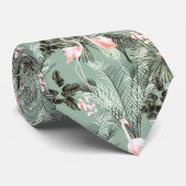 Flamingo Orchid Tropical Pattern Sage ID868 Krawatte (Gerollt)