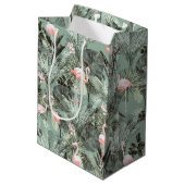Flamingo Orchid Tropical Pattern Sage ID868 Mittlere Geschenktüte (Rückseite Schrägansicht)