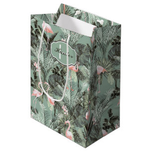 Flamingo Orchid Tropical Pattern Sage ID868 Mittlere Geschenktüte