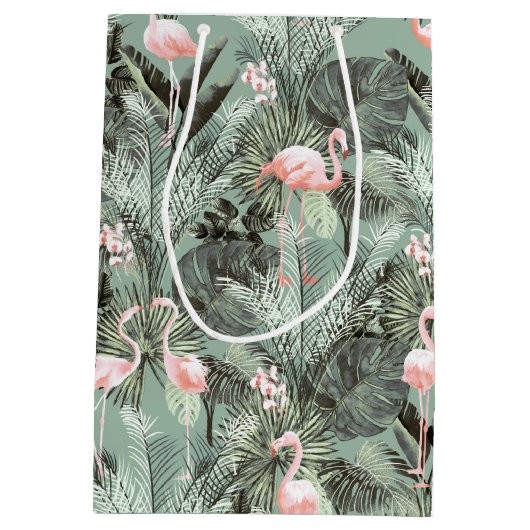 Flamingo Orchid Tropical Pattern Sage ID868 Mittlere Geschenktüte (Rückseite)