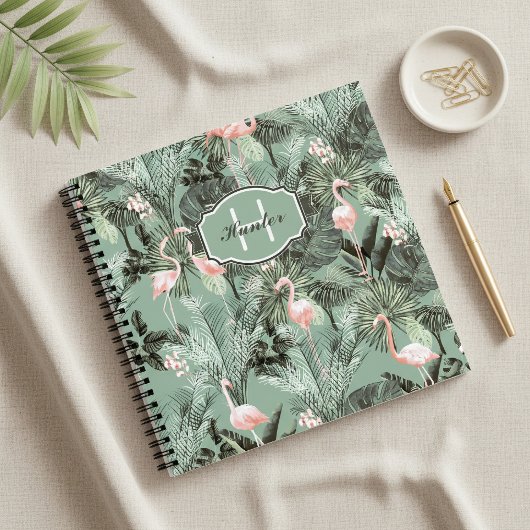 Flamingo Orchid Tropical Pattern Sage ID868 Notizblock