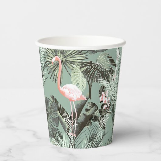 Flamingo Orchid Tropical Pattern Sage ID868 Pappbecher (Rückseite)