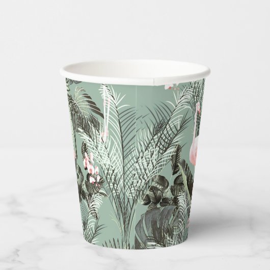 Flamingo Orchid Tropical Pattern Sage ID868 Pappbecher (Rechts)