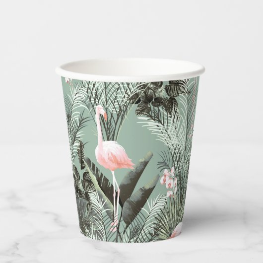 Flamingo Orchid Tropical Pattern Sage ID868 Pappbecher (Vorderseite)