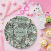 Flamingo Orchid Tropical Pattern Sage ID868 Pappteller (Party)