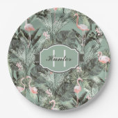 Flamingo Orchid Tropical Pattern Sage ID868 Pappteller (Vorderseite)