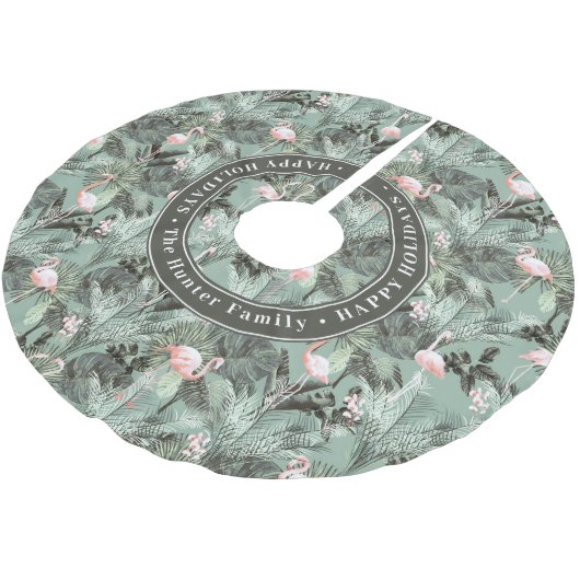 Flamingo Orchid Tropical Pattern Sage ID868 Polyester Weihnachtsbaumdecke (Schrägansicht)