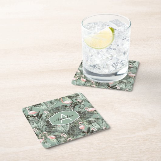 Flamingo Orchid Tropical Pattern Sage ID868 Rechteckiger Pappuntersetzer (Vor Ort)