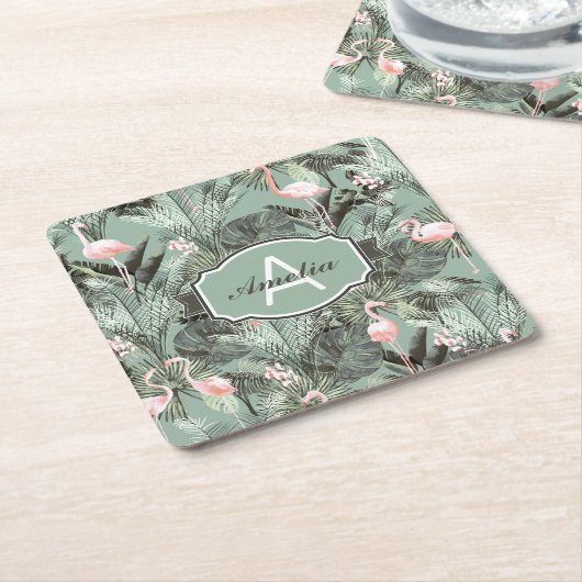 Flamingo Orchid Tropical Pattern Sage ID868 Rechteckiger Pappuntersetzer (angewinkelt)