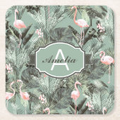 Flamingo Orchid Tropical Pattern Sage ID868 Rechteckiger Pappuntersetzer (Vorderseite)