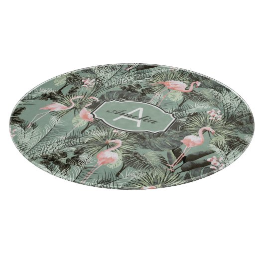 Flamingo Orchid Tropical Pattern Sage ID868 Schneidebrett (Ecke)