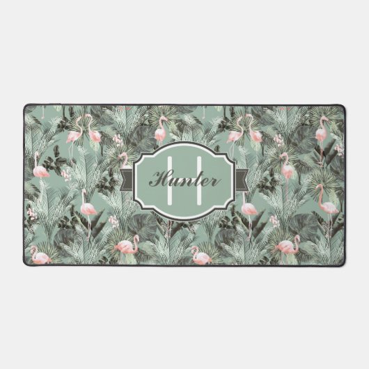 Flamingo Orchid Tropical Pattern Sage ID868 Schreibtischunterlage (Vorderseite)