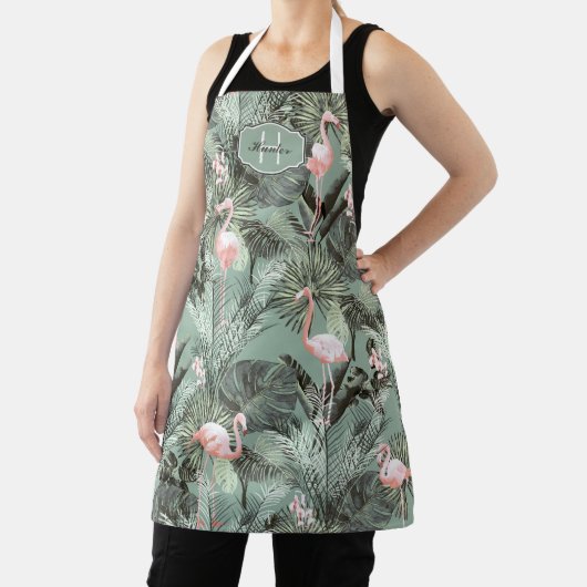 Flamingo Orchid Tropical Pattern Sage ID868 Schürze (InSitu)