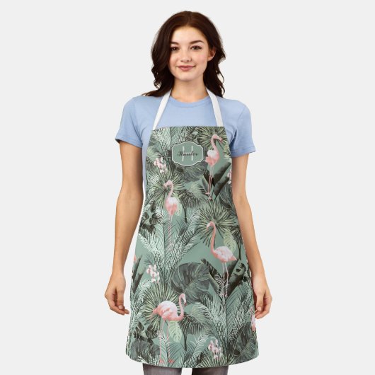 Flamingo Orchid Tropical Pattern Sage ID868 Schürze (Getragen)
