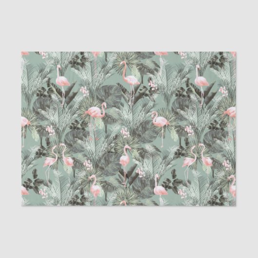 Flamingo Orchid Tropical Pattern Sage ID868 Seidenpapier (Vorderseite)