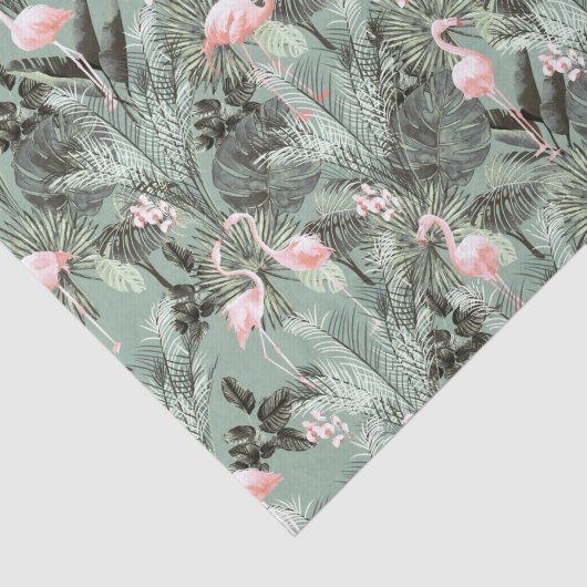 Flamingo Orchid Tropical Pattern Sage ID868 Seidenpapier (Ausschnitt)