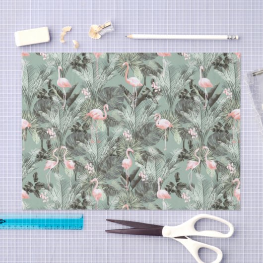 Flamingo Orchid Tropical Pattern Sage ID868 Seidenpapier (Handwerk)