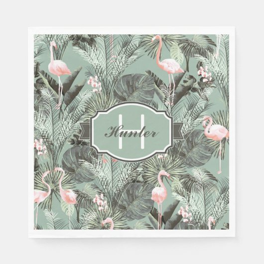 Flamingo Orchid Tropical Pattern Sage ID868 Serviette (Vorderseite)