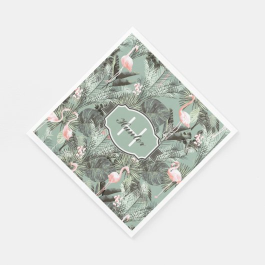Flamingo Orchid Tropical Pattern Sage ID868 Serviette (Ecke)