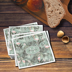 Flamingo Orchid Tropical Pattern Sage ID868 Serviette