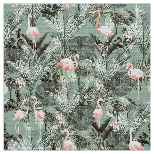 Flamingo Orchid Tropical Pattern Sage ID868 Stoff (Muster)