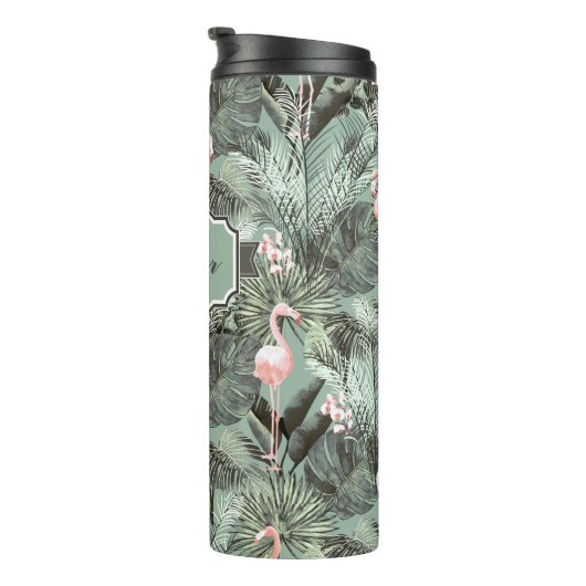 Flamingo Orchid Tropical Pattern Sage ID868 Thermosbecher (Nach rechts gedreht)