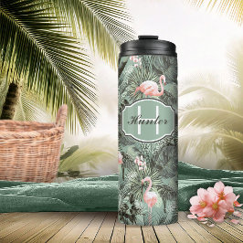 Flamingo Orchid Tropical Pattern Sage ID868 Thermosbecher
