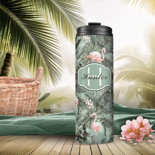 Flamingo Orchid Tropical Pattern Sage ID868 Thermosbecher