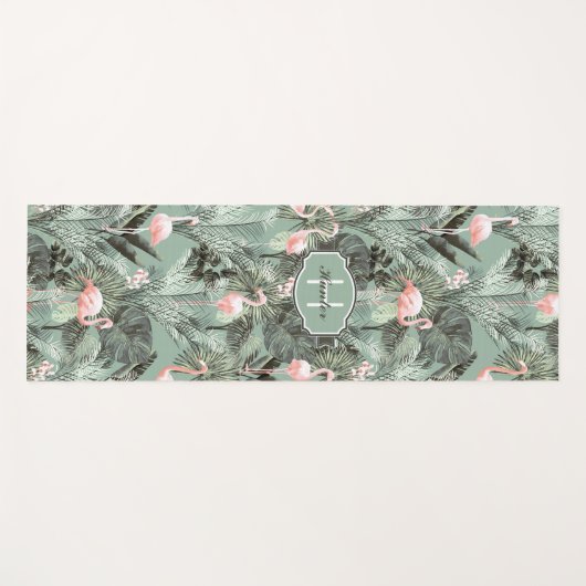 Flamingo Orchid Tropical Pattern Sage ID868 Yogamatte (Vorderseite (Horizontal))